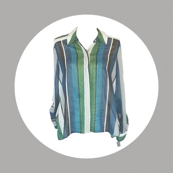 INC International Concepts Tops Blue Green Striped Button Down